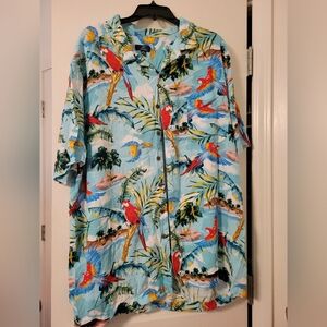 George Tropical Bird Print Shirt - Blue and Yellow